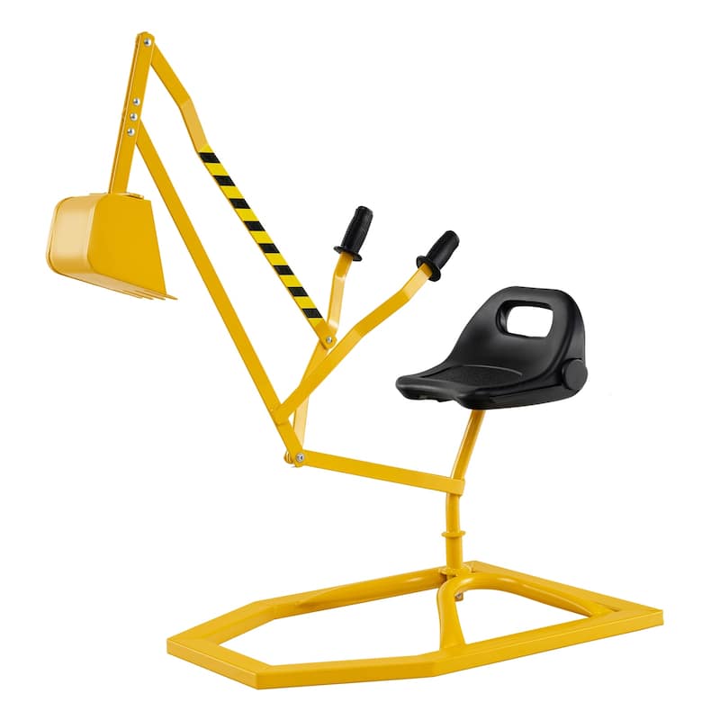 Yellow Sturdy Metal Sand Digger Toy with 2-Hand Controls and Ergonomic Seat for Kids - 44" x 16" x 25"