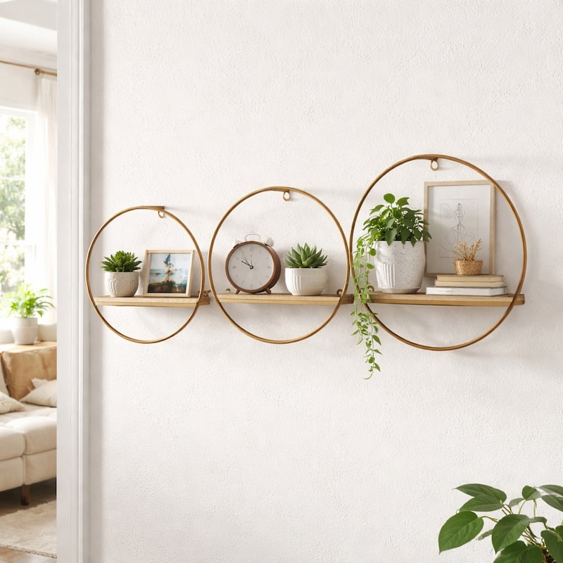 Metal Modern Circular Wall Shelves - Set of 3