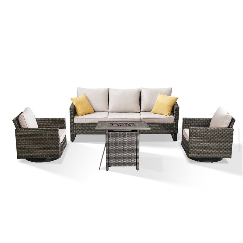 Outdoor Pocassy Sofa Chairs Set with Fire Table