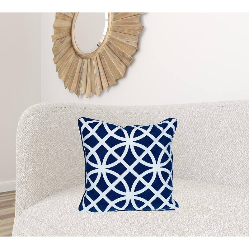 HomeRoots 18" X 18" Blue 100% Cotton Geometric Zippered Pillow