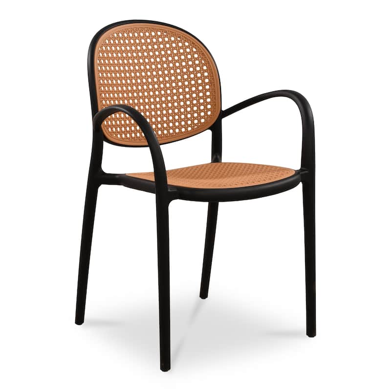 NADAAL STUDIOS Mavric Outdoor Dining Chair, Rattan-Look Polypropylene, Stackable Design, Black - Set of 2