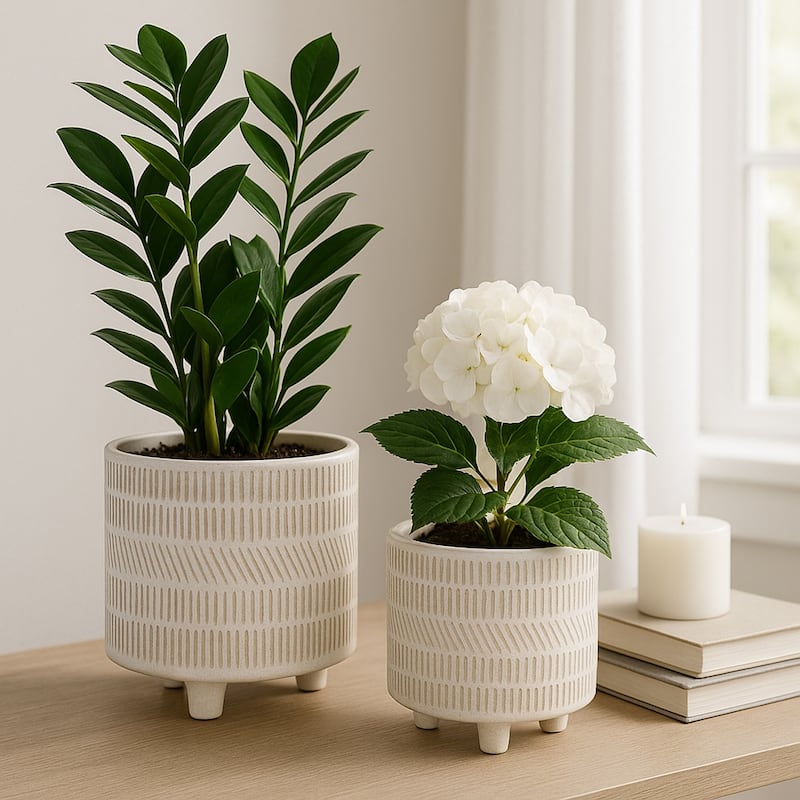 Ceramic Patterned Footed Planter - Set of 2 - 6" - 8"