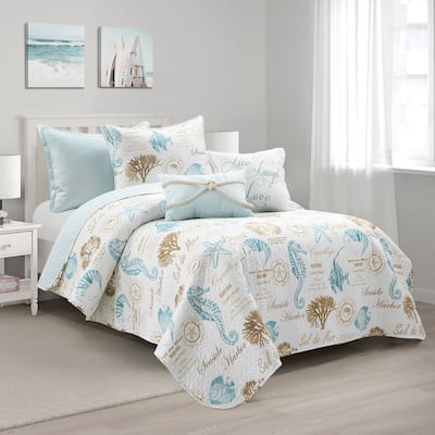 Lush Decor Harbor Life Reversible Oversized 5 Piece Quilt Set