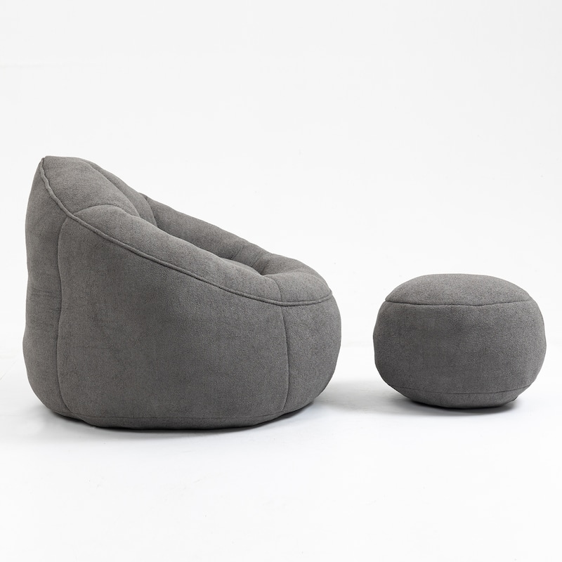 Grey Modern 40" Microfiber Upholstered Accent Chair with Ottoman and Padded Foam Padding Compressed for Living Room