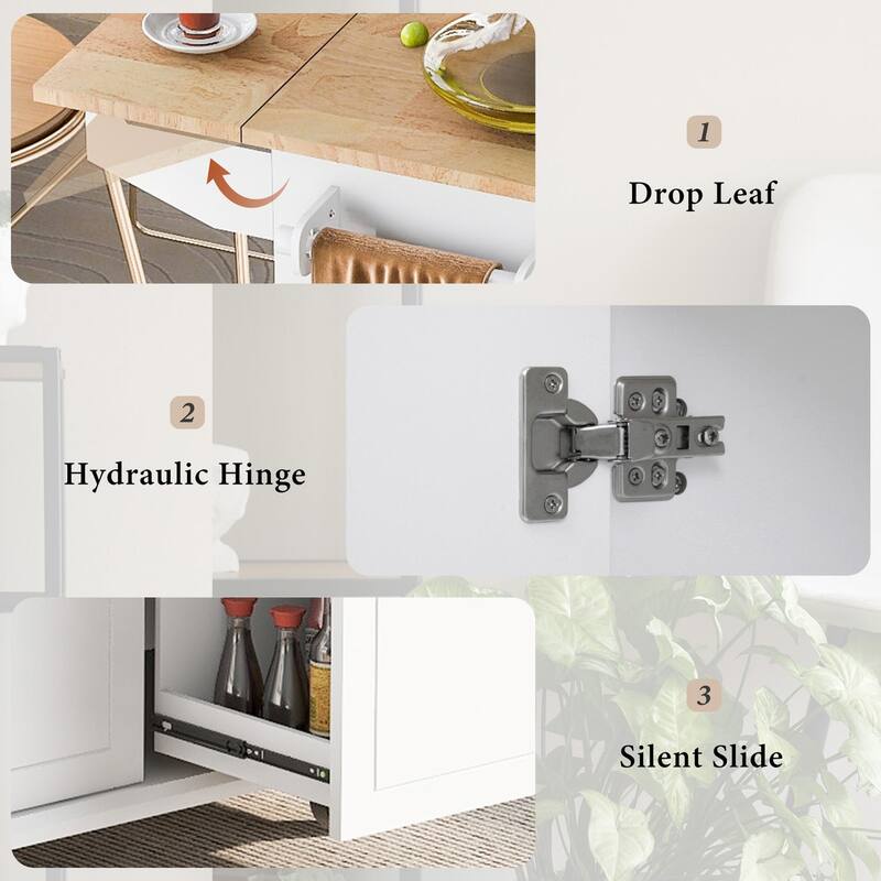 Rubberwood Kitchen Cart with Drop Leaf, Internal Storage Rack, and 2 Drawers
