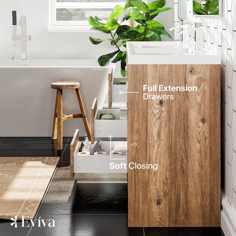 Lugano 60 in. Natural Oak DS Bath Vanity with Integrated Acrylic Sinks