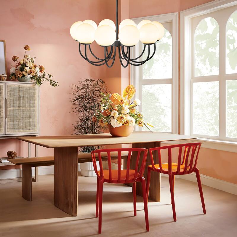6/10-Light Modern Linear Sputnik Cluster Frosted Opaque Glass Globe Bubble Chandelier for Dining Room