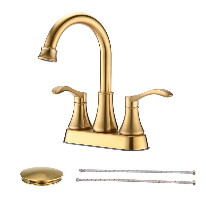 Topcraft Two Handle Bathroom Sink Faucet with Pop-Up Drainer - Brushed Gold
