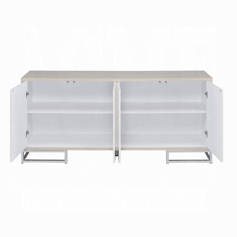 Anok Sideboard Console Cabinet, White Marble Look, Chrome, 65 Inch