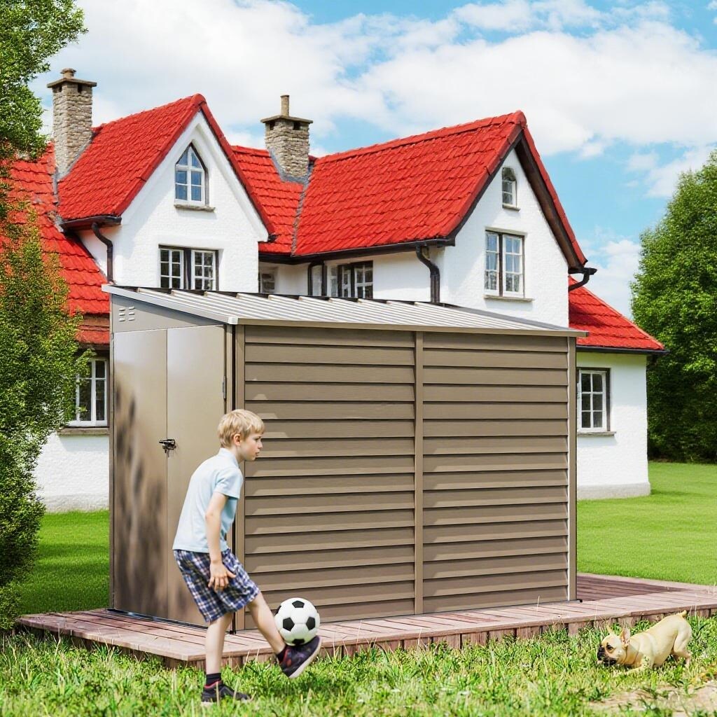 GDFStudio - Outdoor Lean-To Metal Storage Shed with Lockable Doors