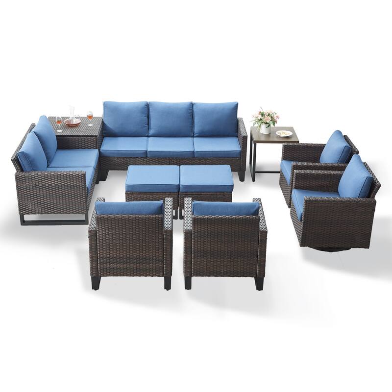 Gymojoy 9-11 Person All-Weather Wicker Outdoor Conversation Set Seating Group With Swivel Chairs