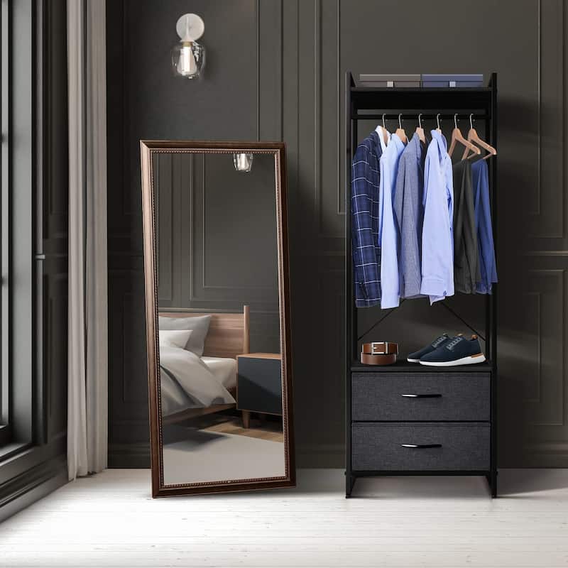 Clothing Rack with 2 Drawers - Tall Closet Stand Dresser for Bedroom