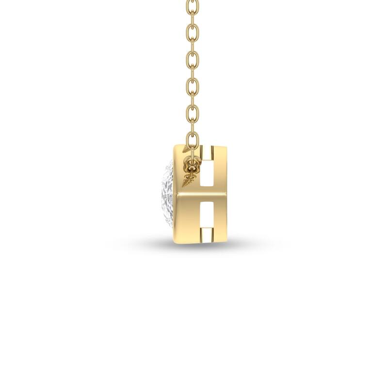 Marquee Lab Grown 1 Carat Pear Shaped Bezel Set Diamond Solitaire Pendant in 14K Yellow Gold