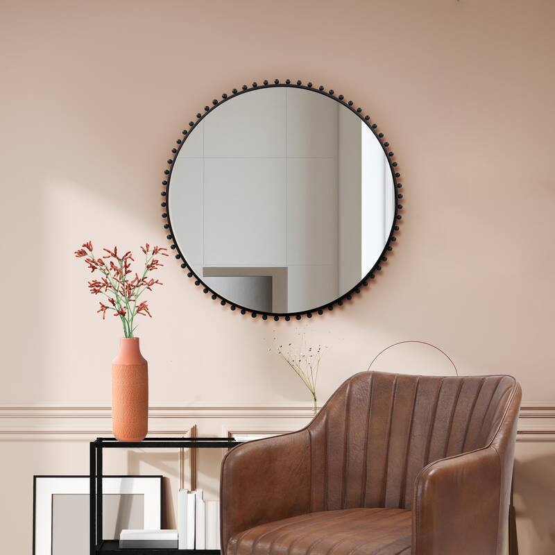 Allan Andrews Hand Forged Round Beaded Metal Framed Mirror - 34"D