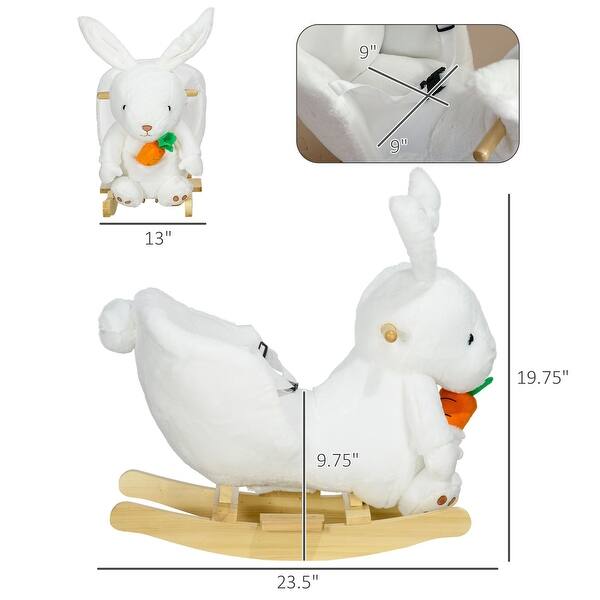 dimension image slide 1 of 2, Rabbit Rocking Horse with Sounds, Safety Belt, and Poplar Wood Base, Ages 18-36 Months, ASTM Certified