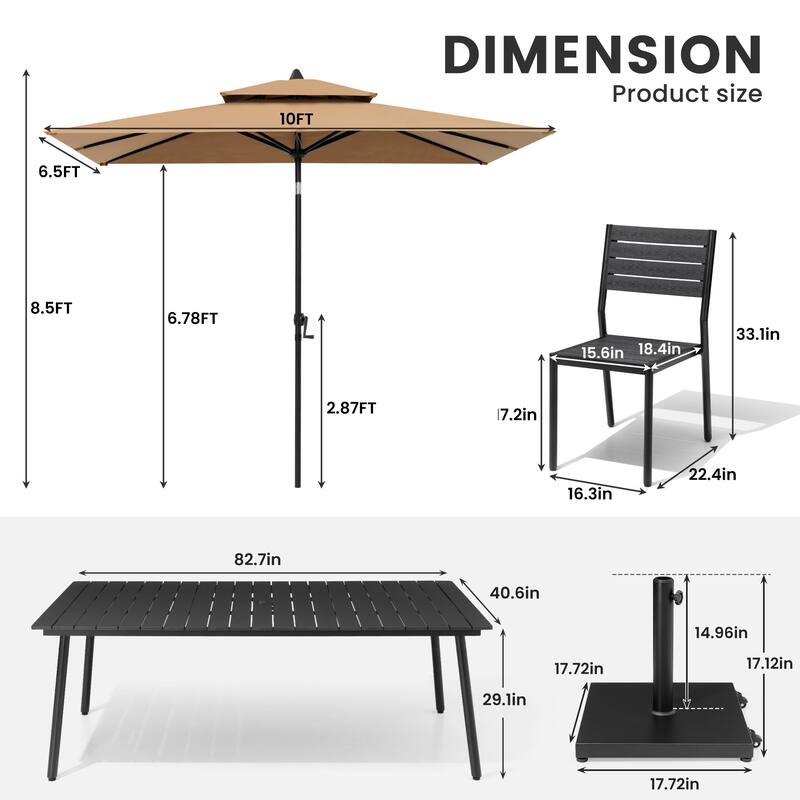 11-Piece Outdoor Dining Set Aluminum Table and 8 Stackable Chairs w/ 10 ft Umbrella and Base Stand