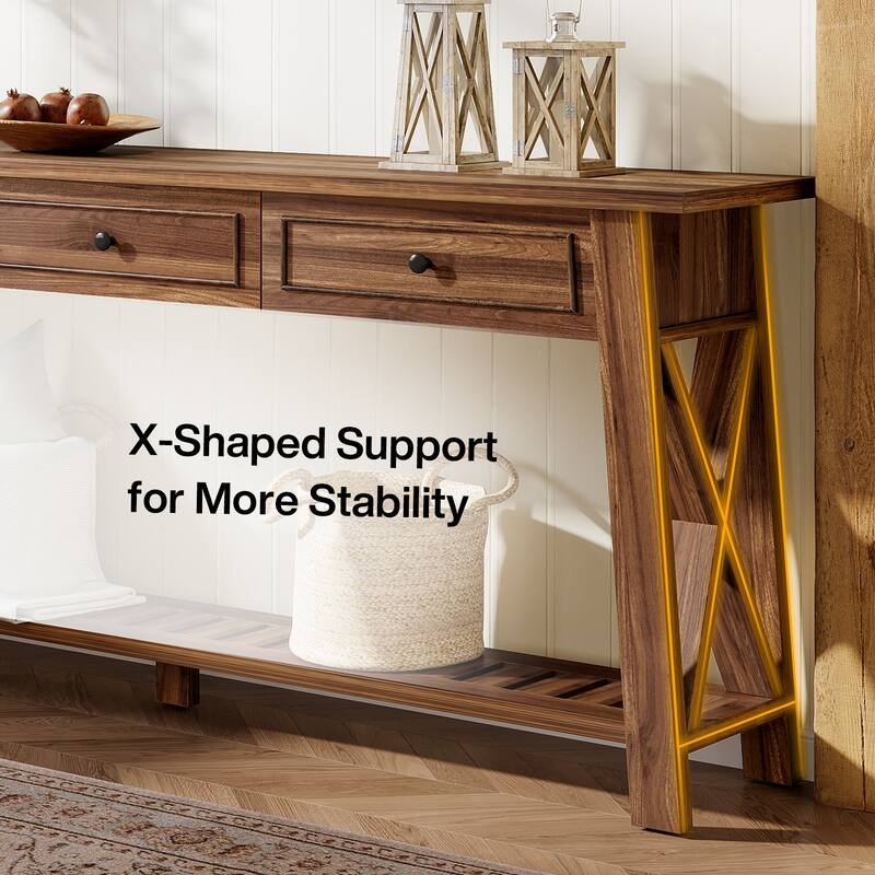 Long Sofa Table with 3 Storage Drawers