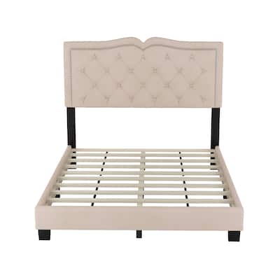 Luxury Velvet Upholstered Platform Bed with Button Tufted Headboard