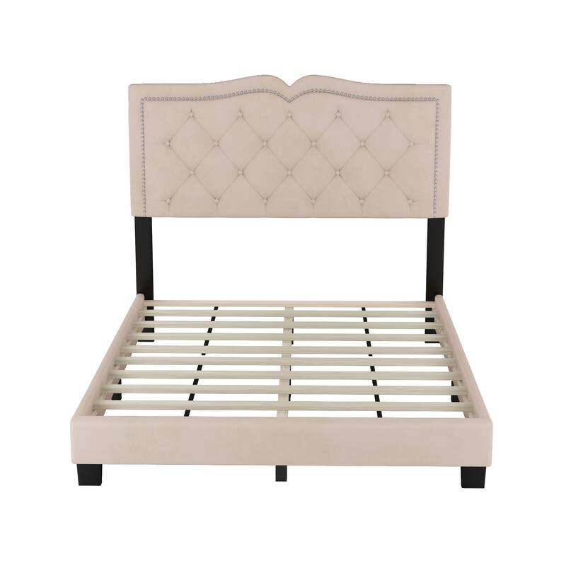 Upholstered Bed Frame with Rivet Design