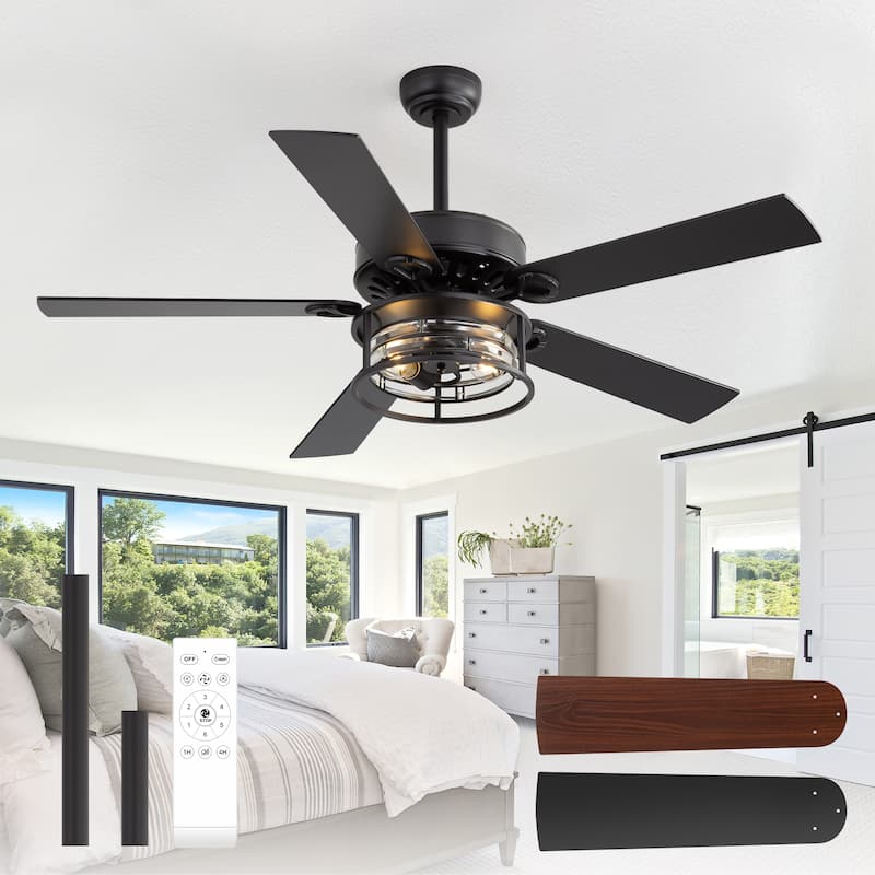 52" Reversible 5-Blade Caged Ceiling Fan with Light and Remote