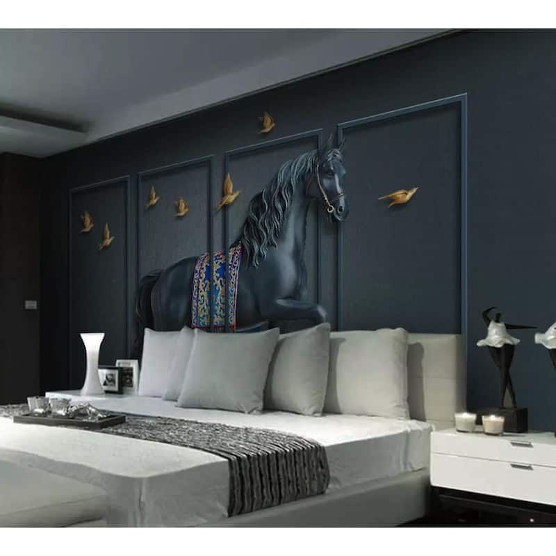 GK Wall Design 3D Embossed Dark Horse Sculpture Modern Removable Wallpaper