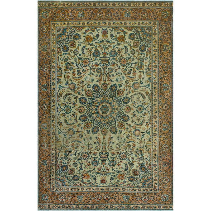 Semi Antique Tabriz Micaela Lt. Green/Navy Rug - 6'0" x 9'8"