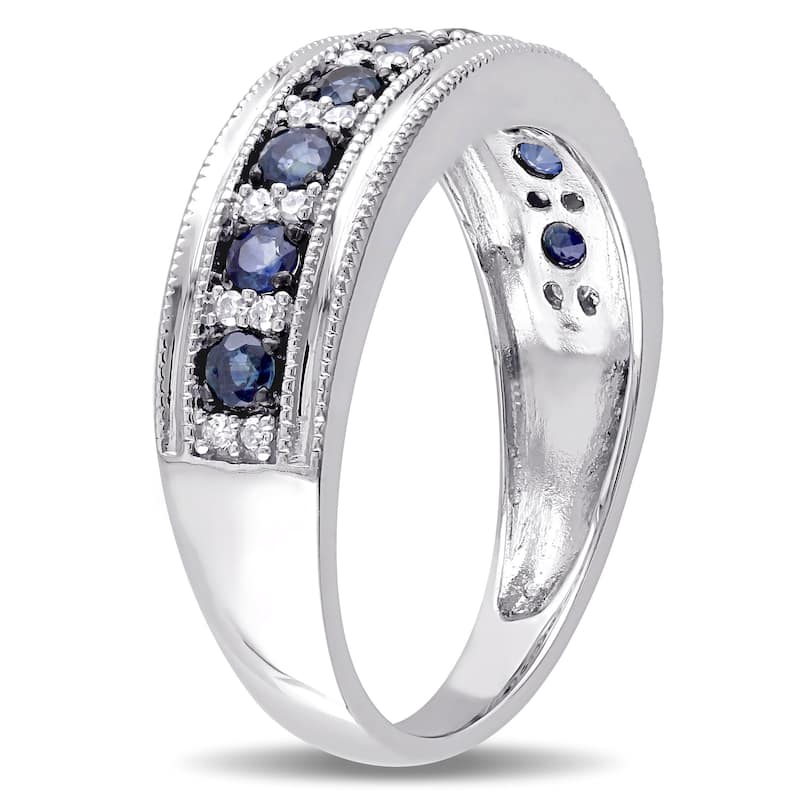 Miadora 1/2ct TGW Sapphire and 1/10ct TW Diamond Anniversary Band in 10k White Gold