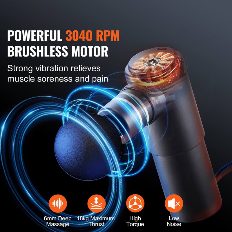 Massage Gun Deep Tissue for Pain Relief, Muscle Relaxation - with 8 Speed Levels & 6 Massage Heads