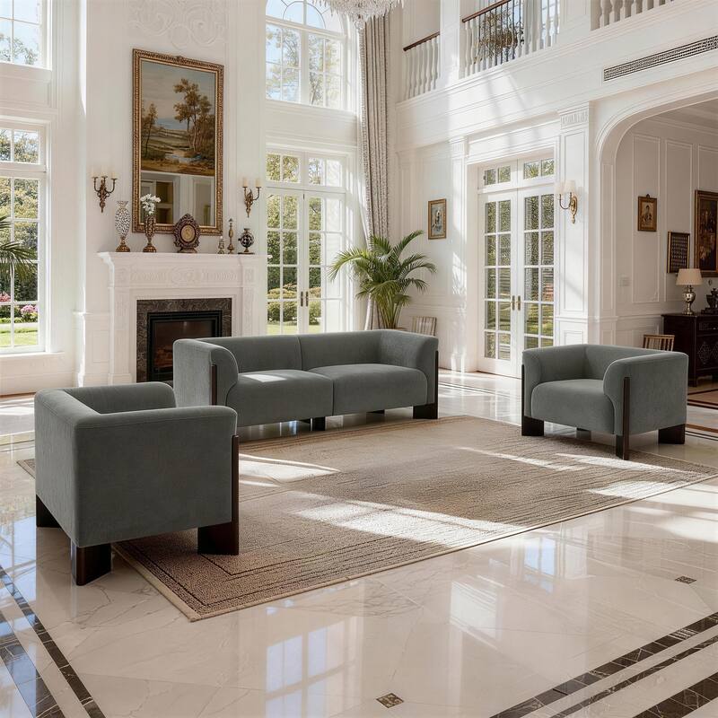 Mid-Century Tuxedo Arm Roomy Barrel Chair Oversized Loveseat Sofa