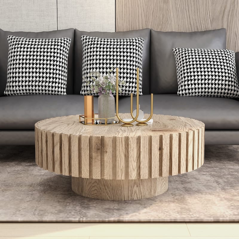 31.4" Modern Round Coffee Table – Minimalist Design with Natural Wood Grain, Sturdy Construction for Living Rooms, Studies. - Wood