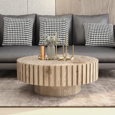 31.4" Modern Round Coffee Table – Minimalist Design with Natural Wood Grain, Sturdy Construction for Living Rooms, Studies.