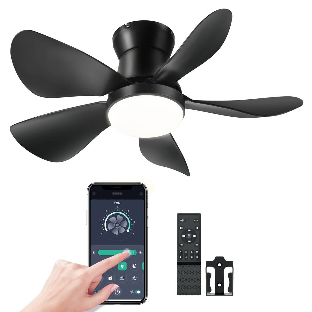 Moasis 26 Inch Low Profile Flush Mount Ceiling Fans with Lights and Remote & APP Control