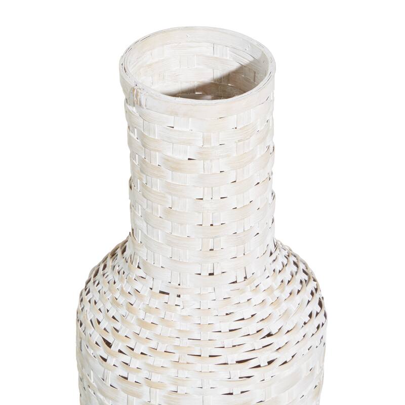 Intricately Woven Tall Bamboo Wood Floor Vase - White or Brown