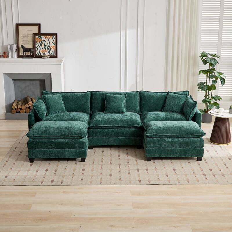 Roomfitters Large Upholstered 3-Seater Sofa with Plush Cushions and Pillows, Modern Cloud Couch for Living Room