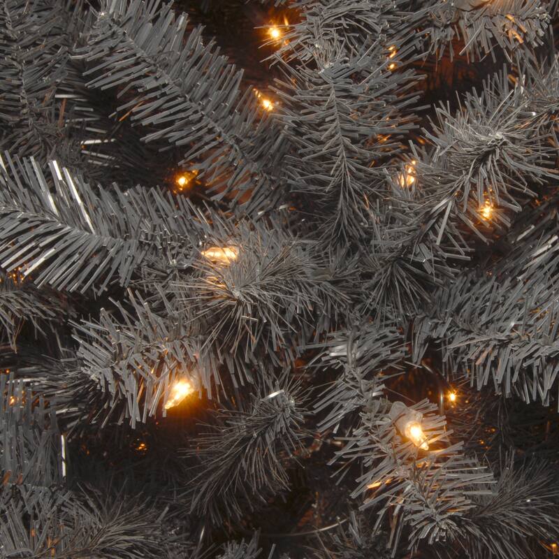 National Tree Company Halloween Pre-Lit Artificial Full Tree, Black, North Valley Spruce, White Lights, Includes Stand, 7 Feet