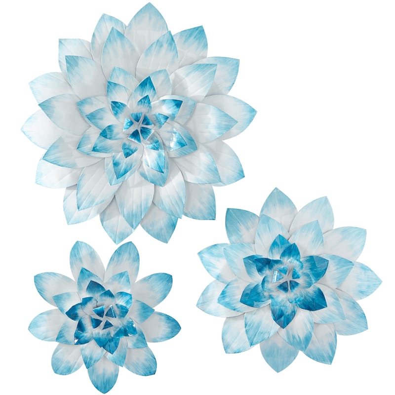 Metal Floral 3D Wall Decor - Set of 3 Blue - Roche River Decor