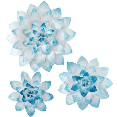 Metal Floral 3D Wall Decor - Set of 3 Blue - Roche River Decor