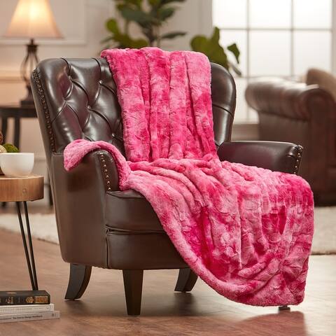 Chanasya Faux Fur Wolf Throw Blanket With Reversible Sherpa