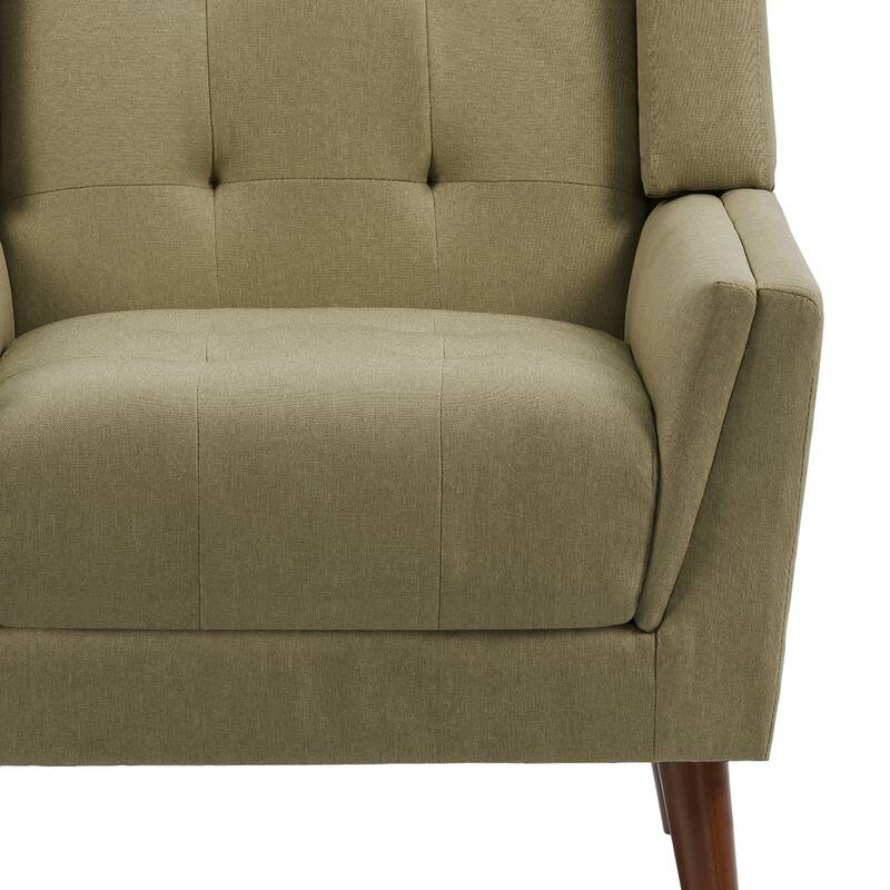 2 Set Mid Century Modern Linen Accent Armchair with Wooden Legs