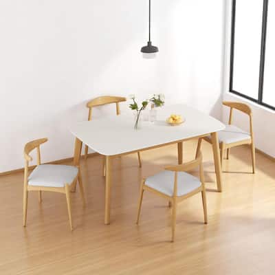 Retro 5-Piece Dining Table Set with White Oak-Look Top and Upholstered Chairs, Mid-Century Modern Style