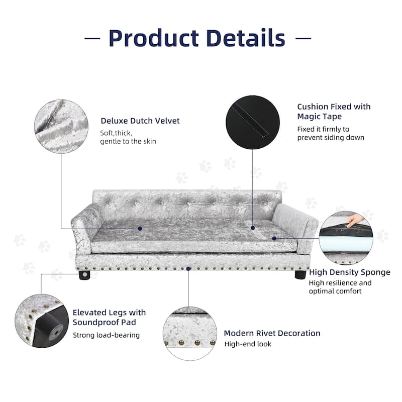 Orthopedic Pet Sofa Bed Deluxe Dutch Velvet Upholstered Dog Couch Bed