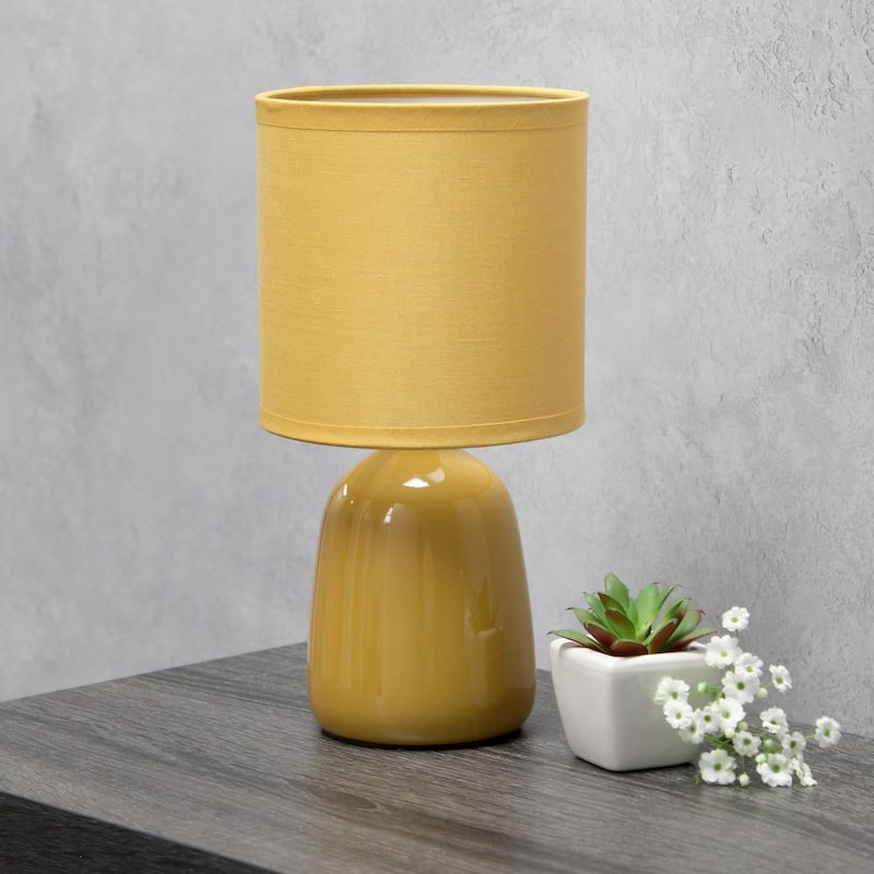 Tall Ceramic Thimble Bedside Table Desk Lamp with Drum Shade - 10" - Yellow