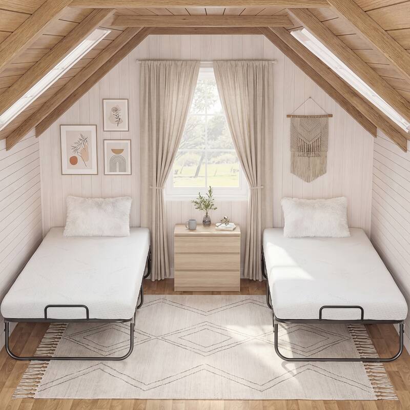 Gymax Twin Size Folding Bed w/Memory Foam Mattress Metal Frame for