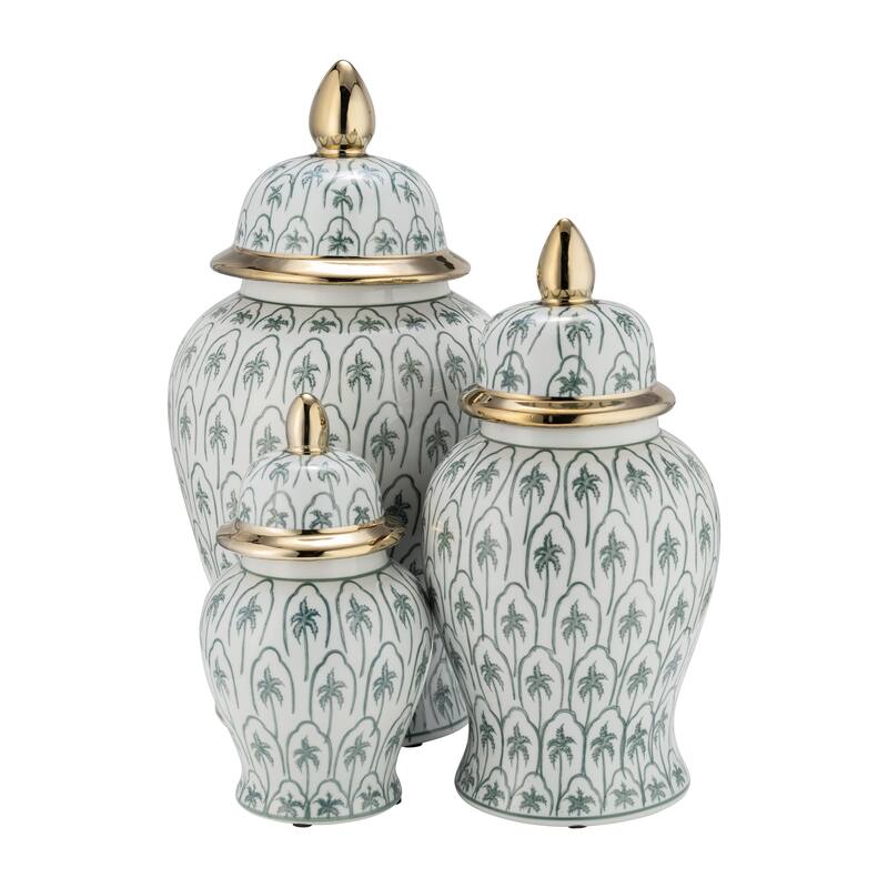 Sagebrook Home Modern Tropical Ceramic Jar with Coastal Palm Trees