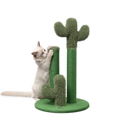 Marfa 25.25" Modern Jute Triple-Cactus Cat Scratching Post with Fuzzy Toy, Green