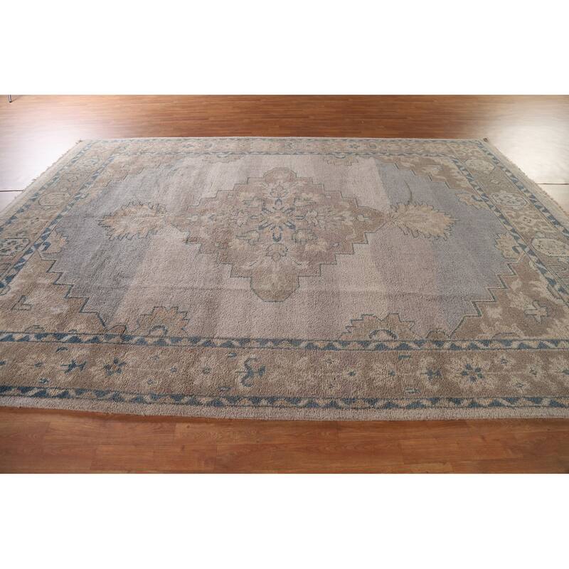 Geometric Oushak Style Area Rug Hand-knotted Oriental Wool Carpet - 8'9"x 11'9"