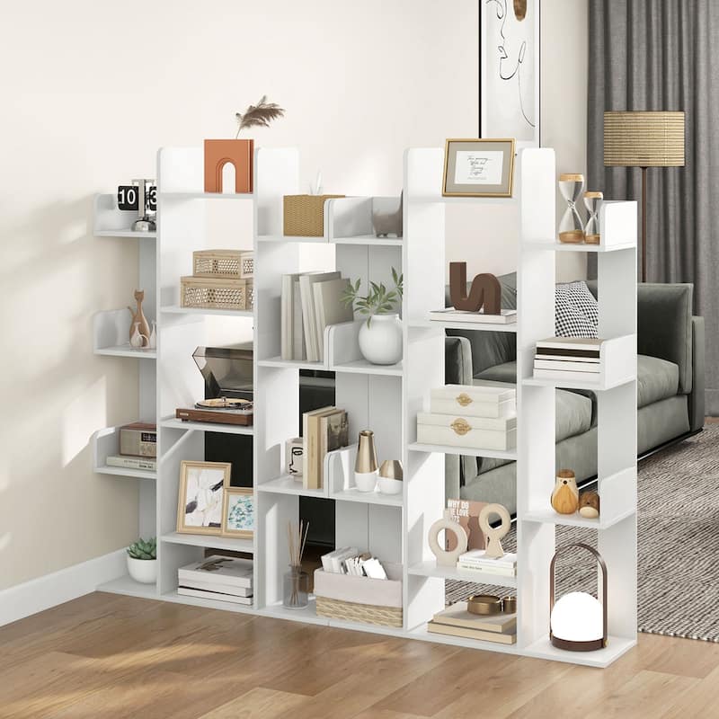 2 PCS Bookshelf Tree-Shaped Bookcase w/Storage Shelf