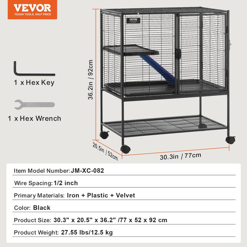 Rolling Metal Ferret Cage Small Animal Cage for Pet Rats, Hamster, Guinea Pig, Chinchilla, Squirrel, Hedgehogs, Bunny