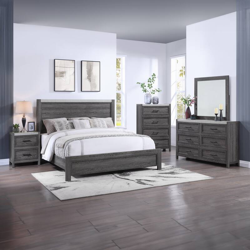 1pc Rustic 2-Drawer Two-Tone Nightstand Gray Finish Bedside Cabinet