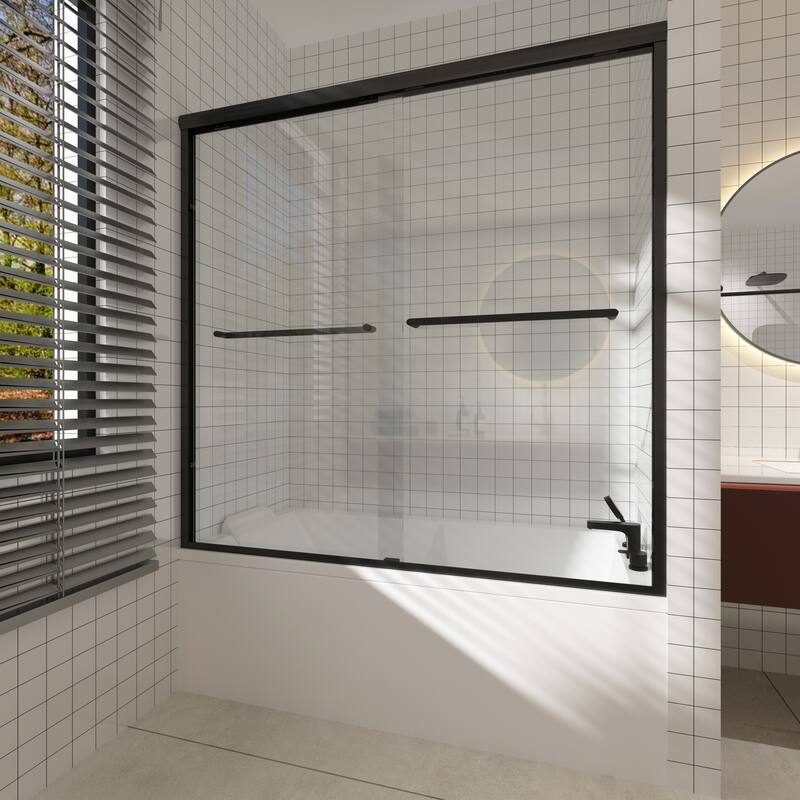TOOLKISS Double Sliding Bathtub Shower Door - 56-60 inch.W x 58 inch.H - 56-60 inch.W x 58 inch.H - Matte Black